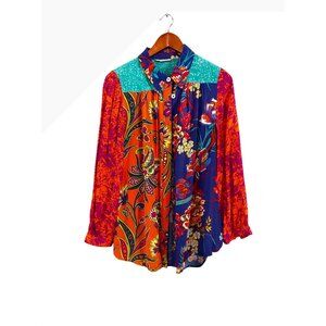 Soft Surroundings Hermosa Floral Button Front Top Embroidery Blouse Size S/M